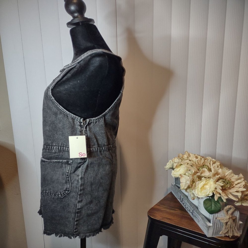 NWT Juniors' SO® Scoop Front Pinafore Dress Black Wash Denim